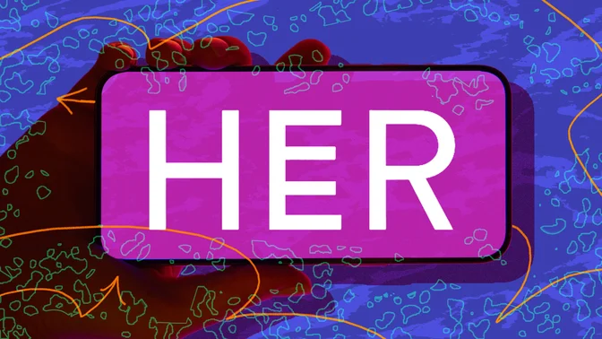 Her dating app logo on smartphone