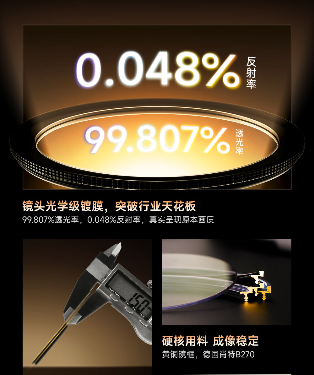 星曜光学发布 AERO UV 滤镜:黄铜镜框、1.5mm 厚,139 元起