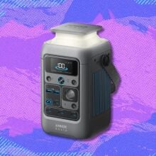 anker solix c300 dc power bank station against a purple patterned background