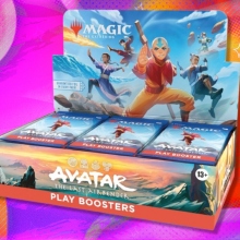 Magic: The Gathering | Avatar: The Last Airbender Play Booster Box on a red, pink, orange, and purple background