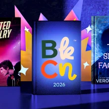Three books on a colorful background