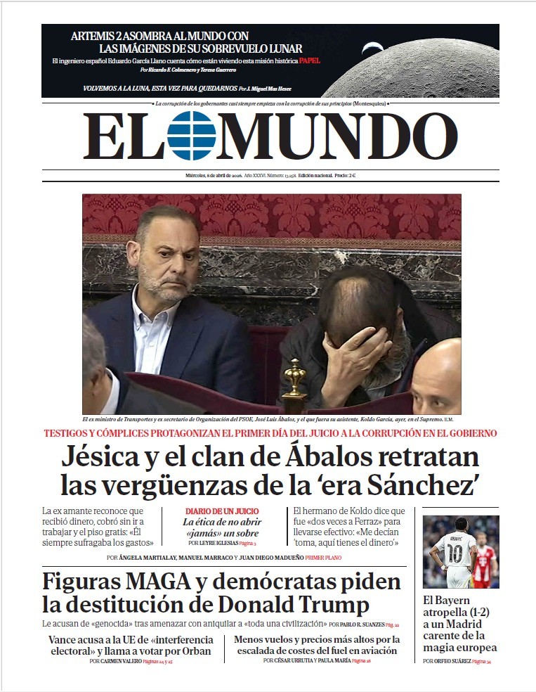 Portada de EL MUNDO del mi�rcoles 8 de abril de 2026