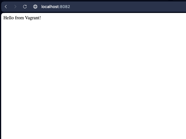 screenshot showing "Hello from Vagrant!" in browser