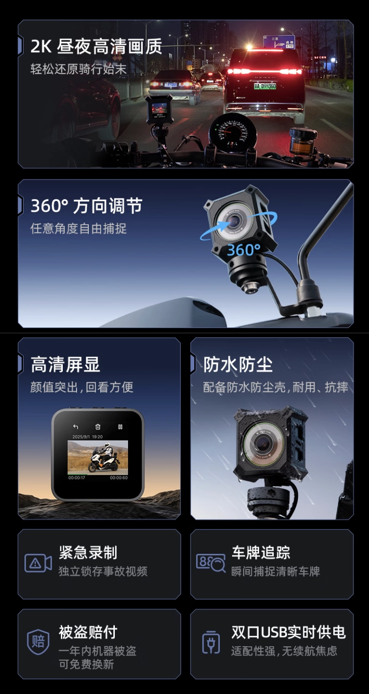 360 骑行记录仪 V6 小魔方上架:可录 2K 分辨率视频、支持 360 度万向调节,299 元