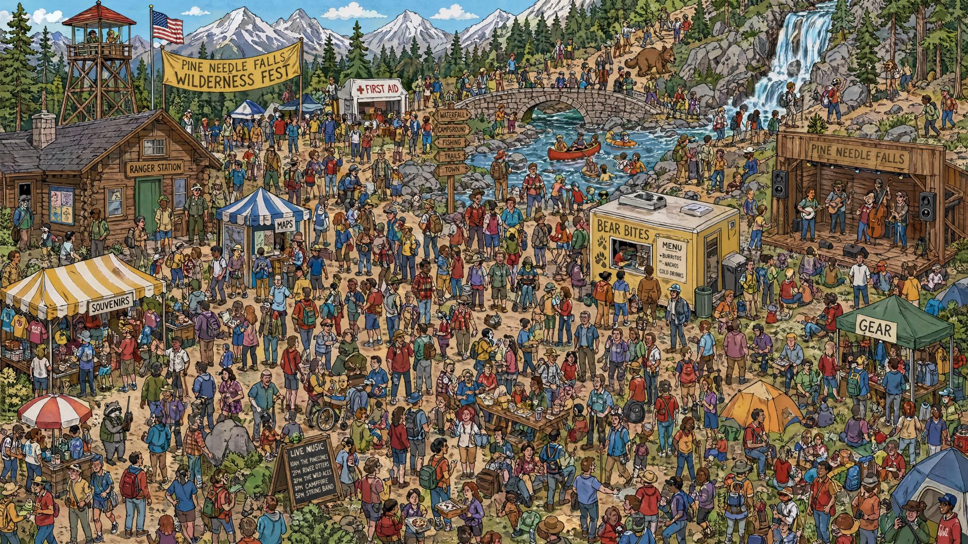 Big complex image, lots of detail, good wording, there is indeed a raccoon with a ham radio.
