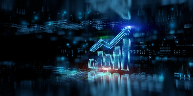 Modern Trading Technology Background. Trading Chart Symbol Showcasing Running Codes and Technological Processes of Trading Bot