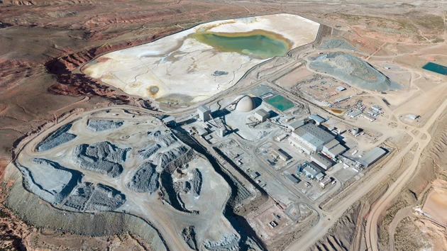 Aerial view of open-pit silver mining in Jujuy, Argentina.