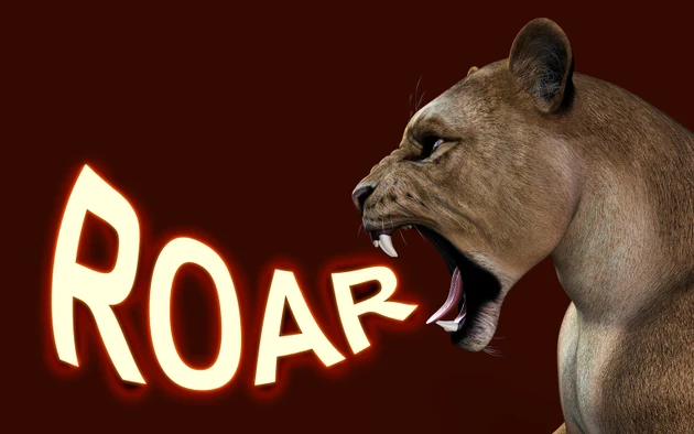 a Lioness roaring with clipping path