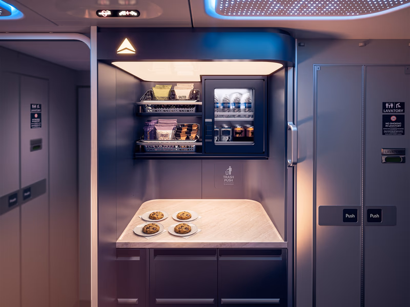 Rendering of the refreshment station on Delta One A330.