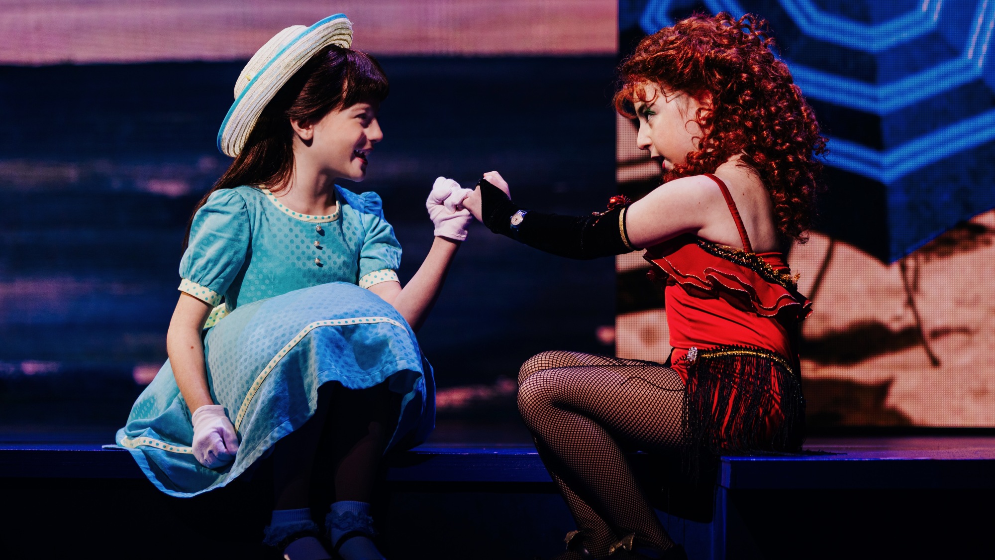 Zeya Grace (left) and Samantha Schwartz (right) as Little Bertie and Little Cee Cee in "Beaches: A New Musical."