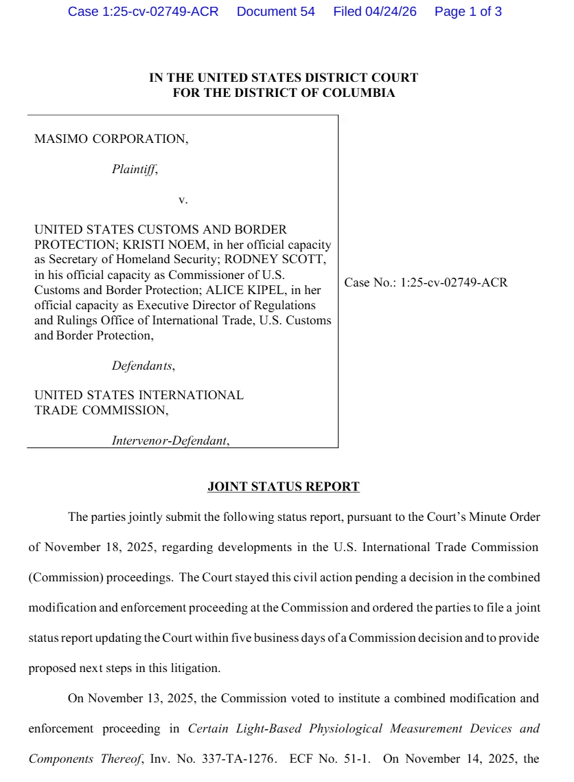 美国地方法院驳回 Masimo 针对 Apple Watch 禁售令的申诉