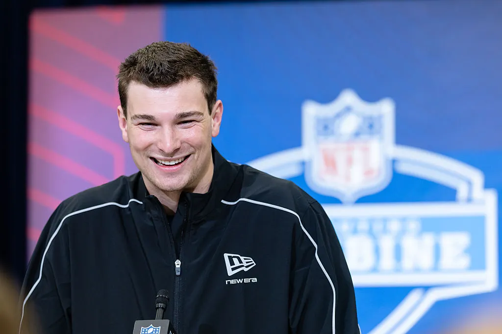 INDIANAPOLIS, INDIANA - FEBRUARY 27: Fernando Mendoza of the Indiana Hoosiers speaks to the media during the 2026 NFL Scouting Combine at the Indiana Convention Center on February 27, 2026 in Indianapolis, Indiana. (Photo by Michael Hickey/Getty Images)