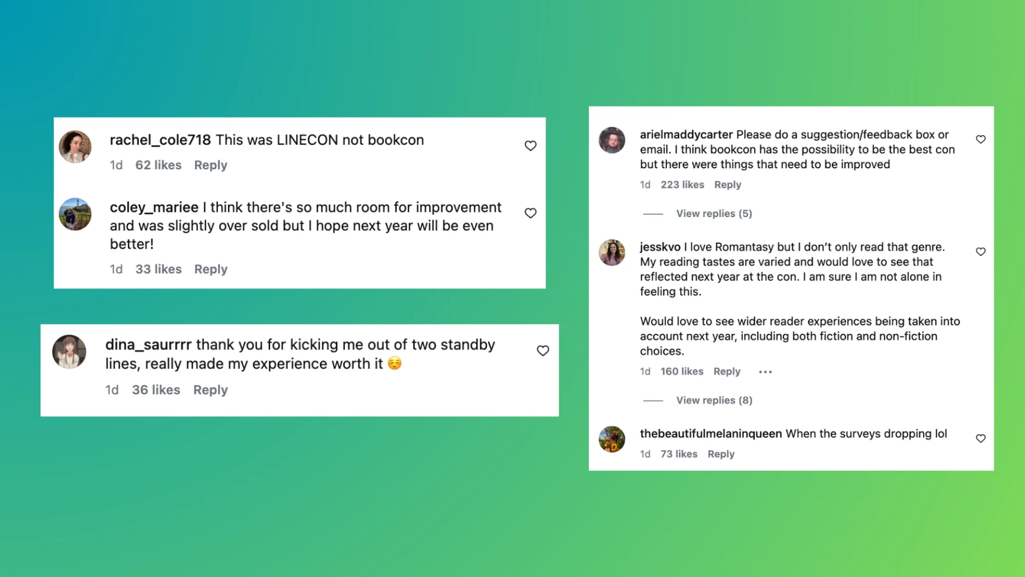 Comments on Instagram about BookConn
