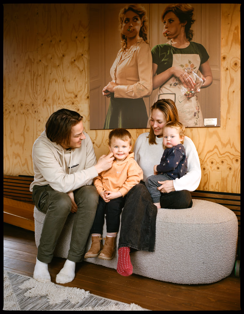 Family in tiny home.