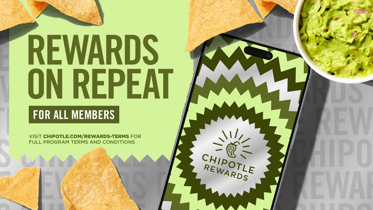 A promotional image for Chipotles "rewards on repeat" loyalty launch.