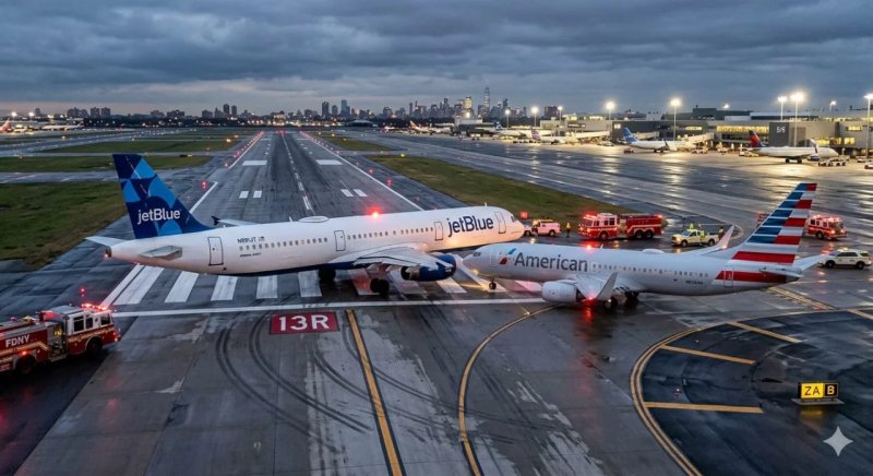 Close call at JFK: Two planes narrowly avoid collision after runway overshoot - PHOTO Close call at JFK: Two planes narrowly avoid collision after runway overshoot - PHOTO
