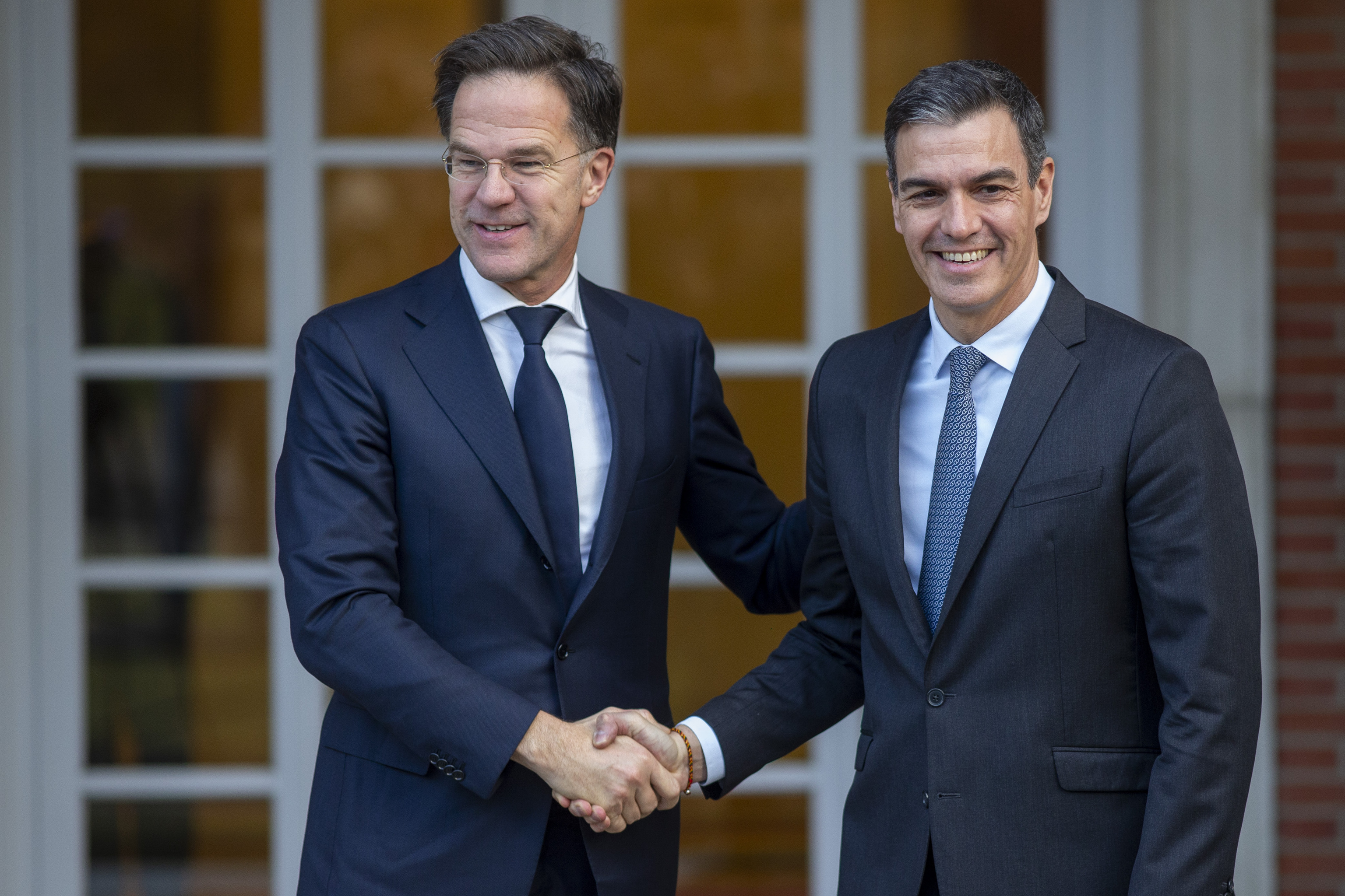 El secretario general de la OTAN, Mark Rutte, y el presidente del Gobierno, Pedro S�nchez, el pasado a�o en Moncloa.