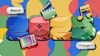 Illustration of the “Best of 2025” logo in Google colors surrounded by the different category icons.
