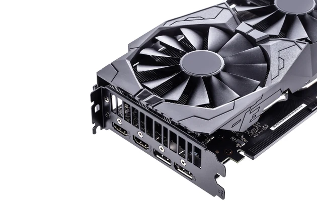 Video Graphics card with powerful GPU isolated on white background.