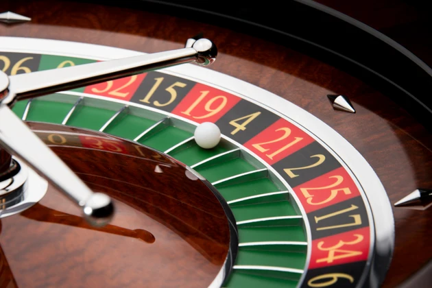 Roulette wheel in casino with ball