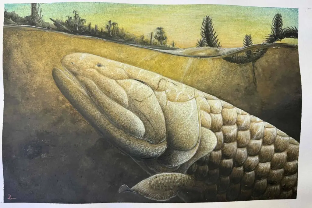 Reconstrucción artística del pez tetrapodomorfo del Devónico Koharalepis jarviki