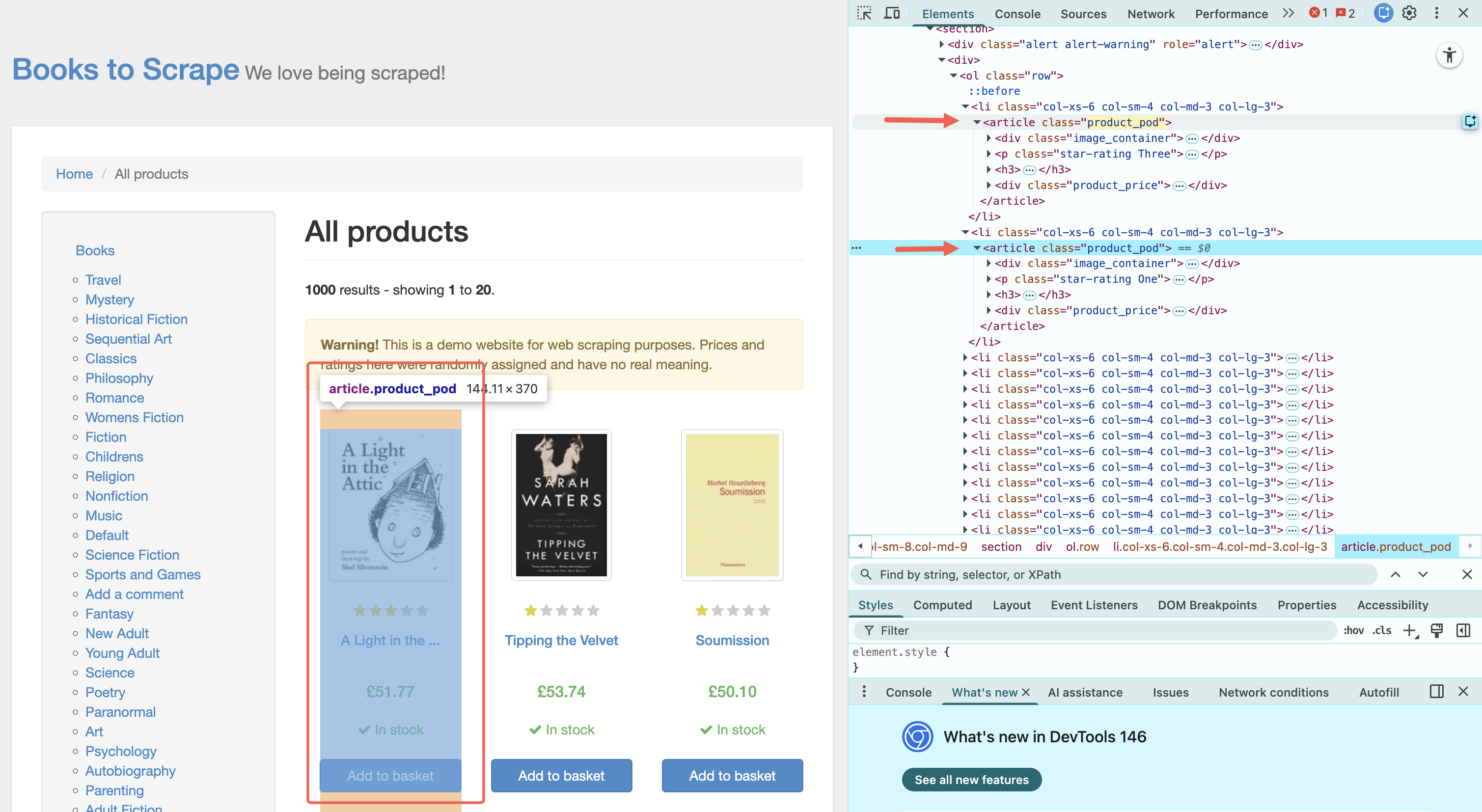 Inspecting the page structure