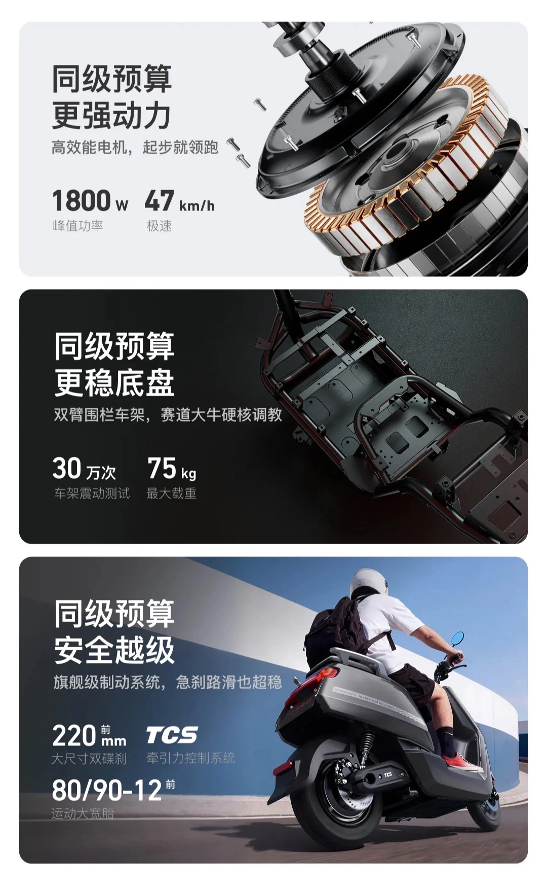 小牛 N One 电动摩托车发布:电机峰值功率 1800W,极速 47km/h,2999 元