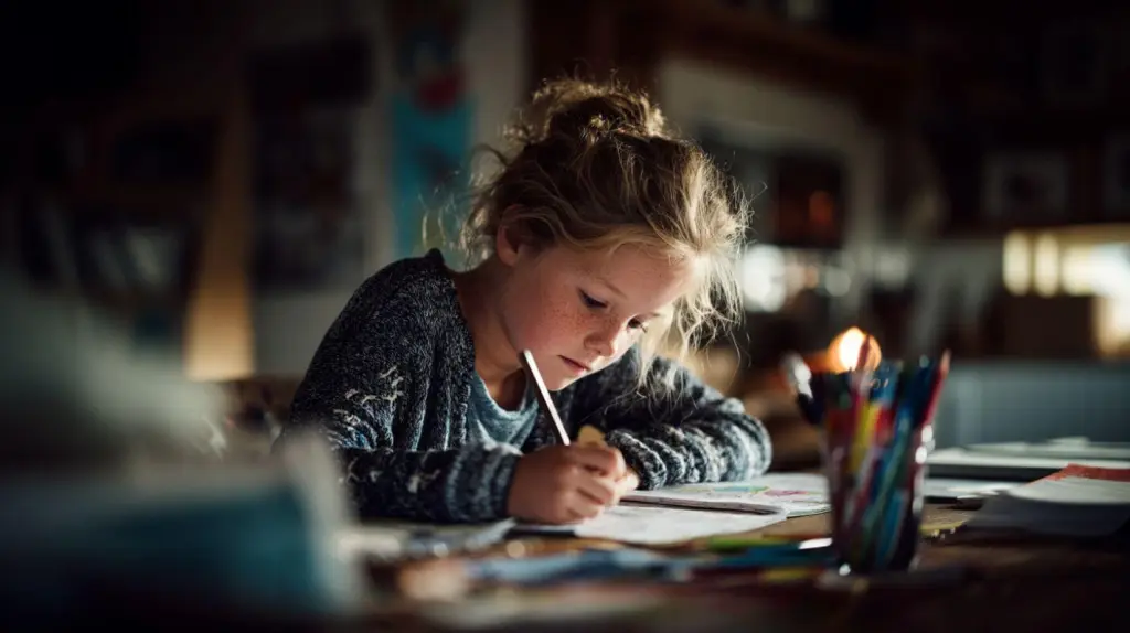 Niña estudiando en casa