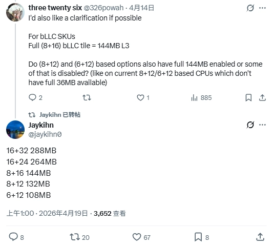 英特尔酷睿 Ultra 400 系列 Nova Lake 处理器更多细节曝光:bLLC 型号采用全新 D/DX 后缀,最高 52 核 288MB 缓存