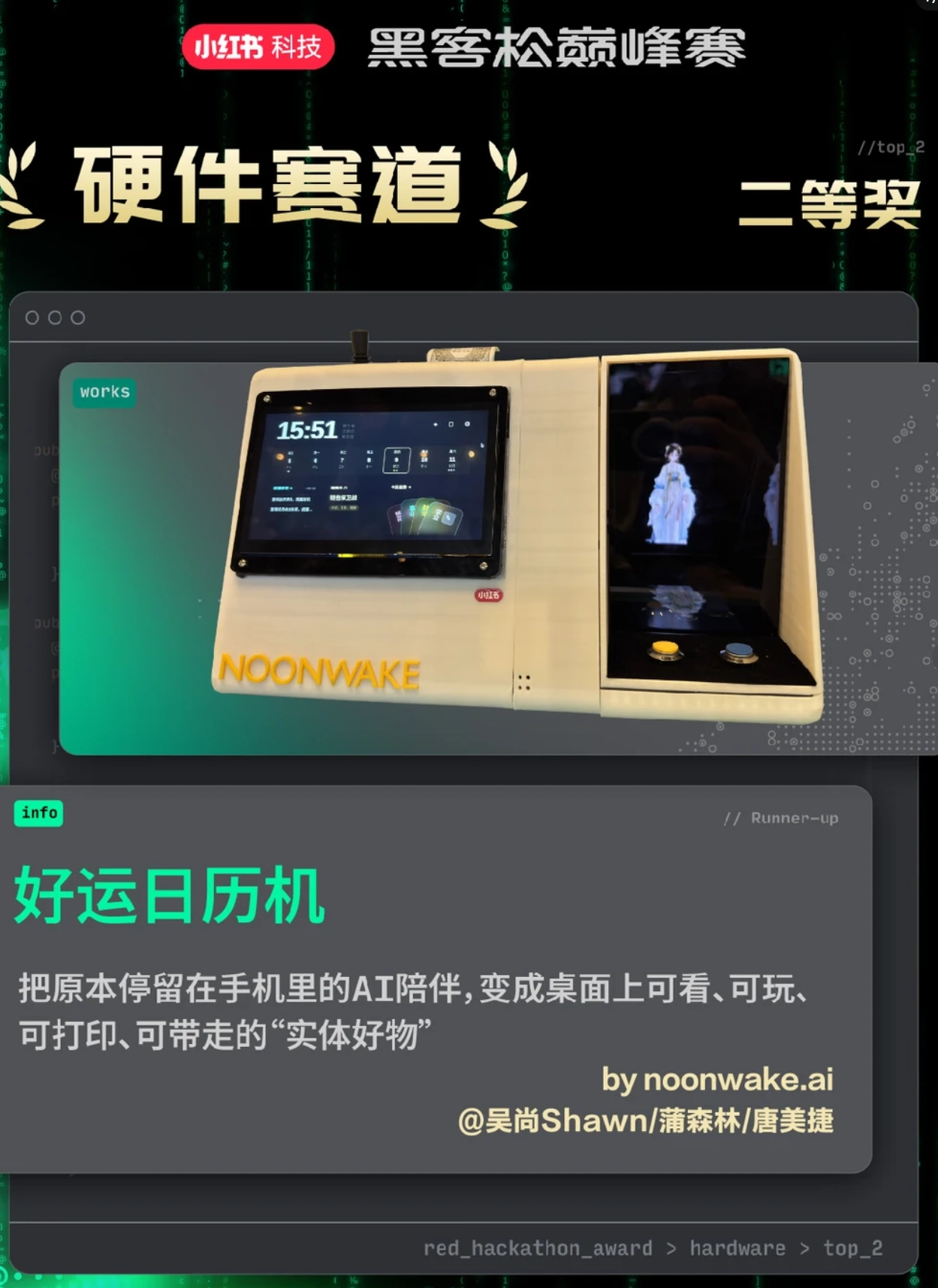 小红书“黑客松巅峰赛”落幕:口袋卡片吉他获全场大奖,脑控轮椅等入围