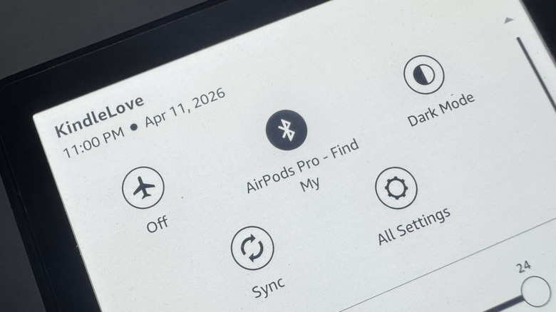 Kindle showing Bluetooth turned on and connected to AirPods Pro