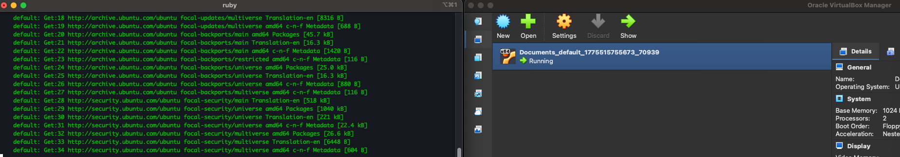 screnshot showing VB server and terminal installation processes