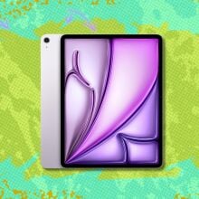 ipad air against a green patterned background