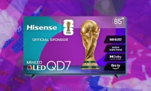 Hisense Qd7 TV with purple background