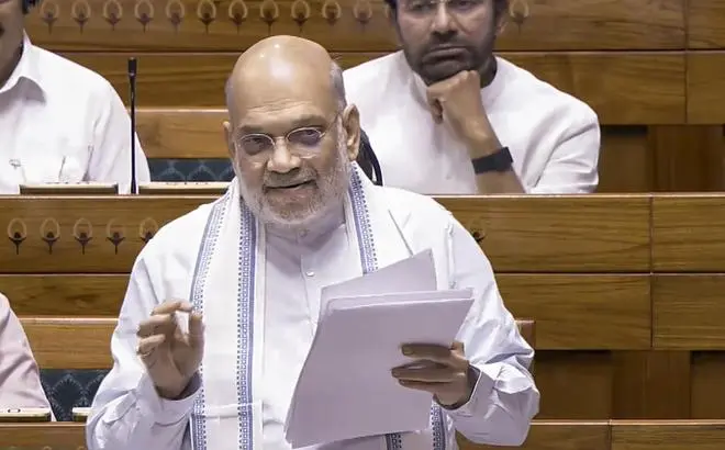 New Delhi: Union Home Minister Amit Shah speaks in the Lok Sabha during the Special session of Parliament, in New Delhi, Friday, April 17, 2026. New Delhi: Union Home Minister Amit Shah speaks in the Lok Sabha during the Special session of Parliament, in New Delhi, Friday, April 17, 2026.