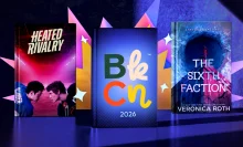 Three books on a colorful background