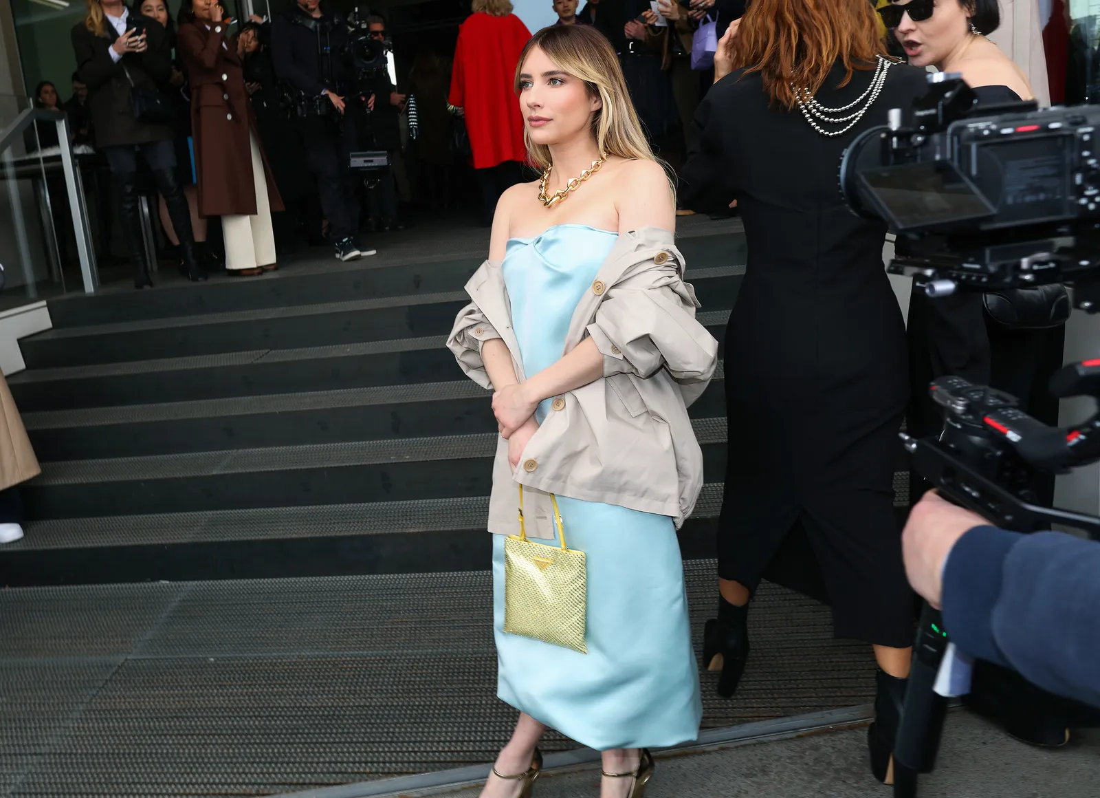 Emma Roberts wears Prada. Milan fall 2023 readytowear