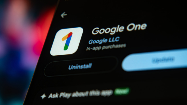 Google One app page on smartphone showing install and update options.