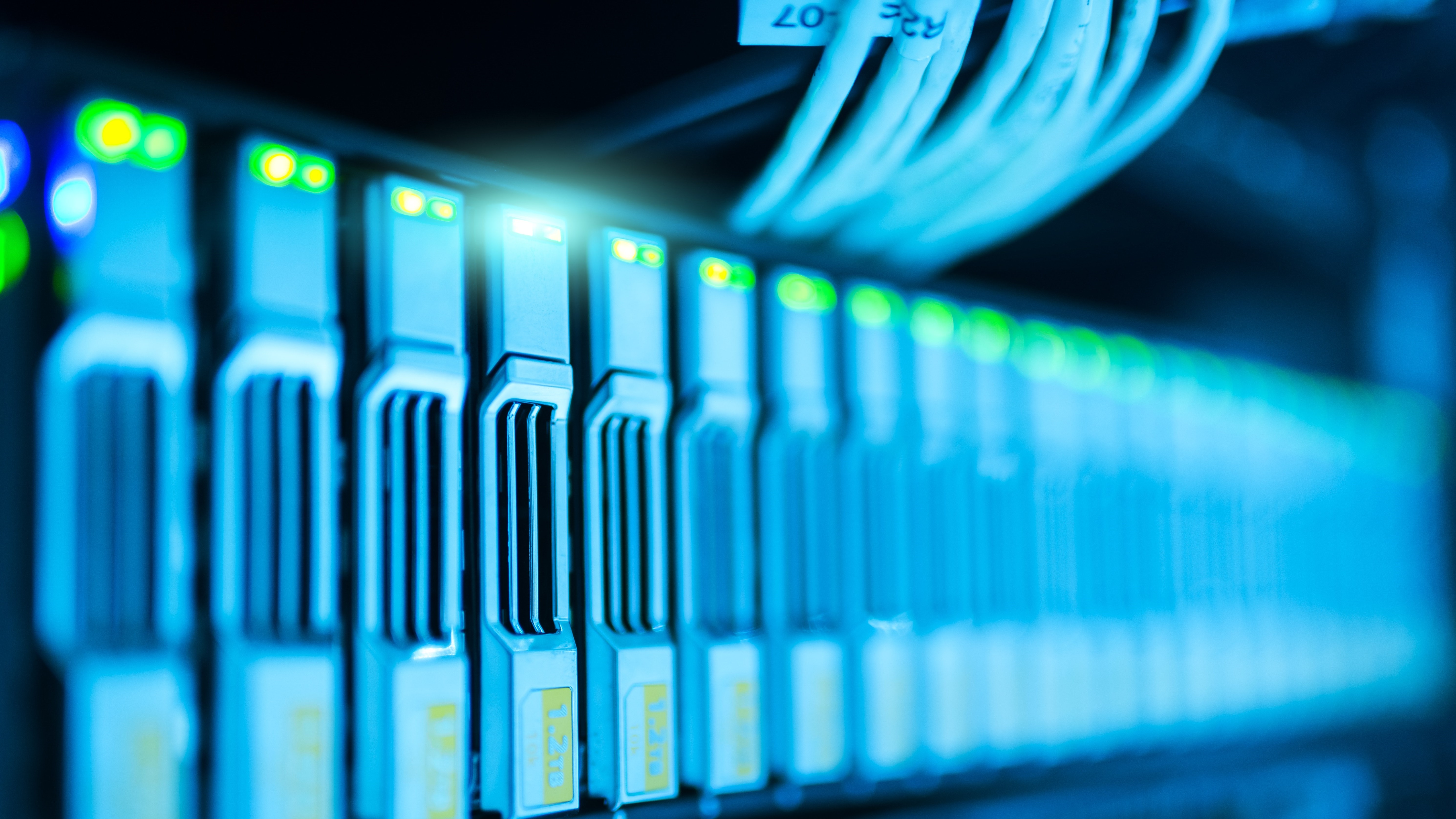 A close-up of servers in a data center.