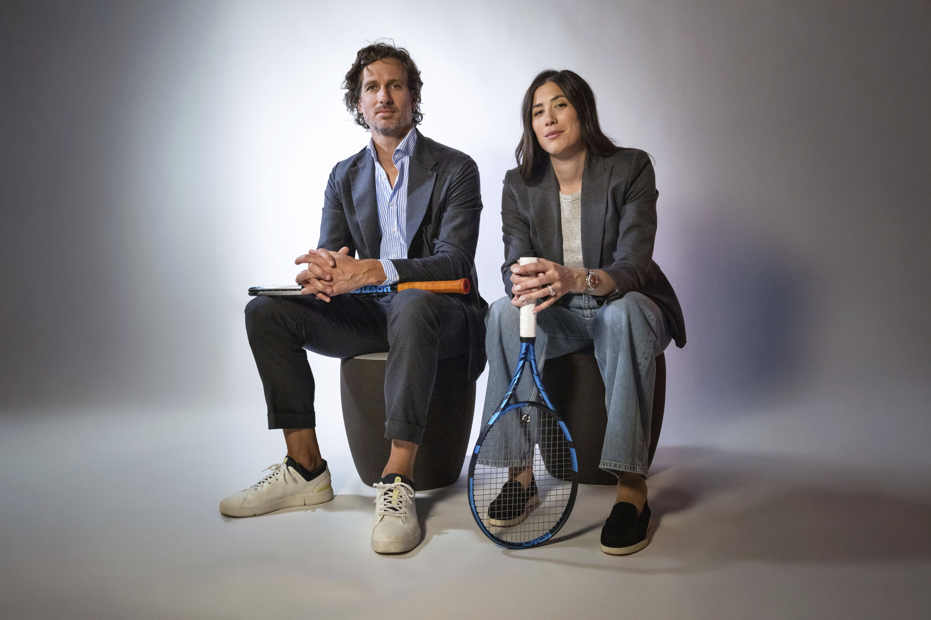 Feliciano L�pez y Garbi�e Muguruza, codirectores del torneo de Madrid.