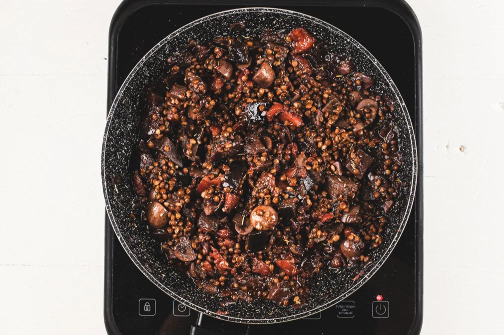 Ragú de berenjena con polenta