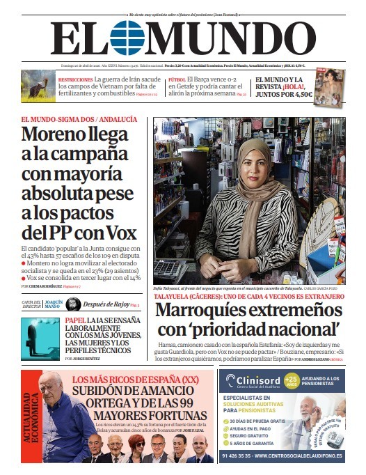 Portada de EL MUNDO del domingo 26 de abril de 2026