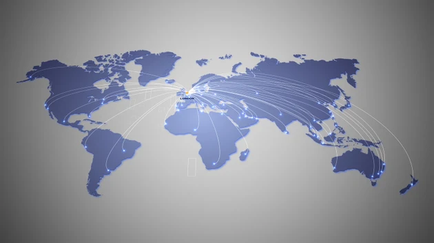 Futuristic world map with glowing connection