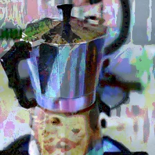 A distorted photograph of a moka coffee pot