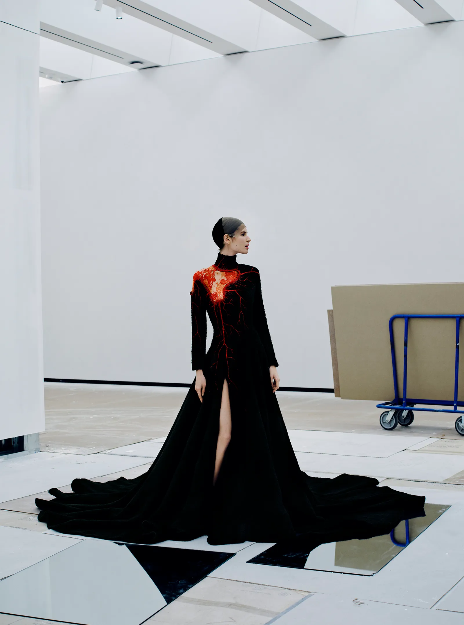 Image may contain Liza Manili Clothing Dress Long Sleeve Sleeve Formal Wear Evening Dress Fashion Gown and Adult