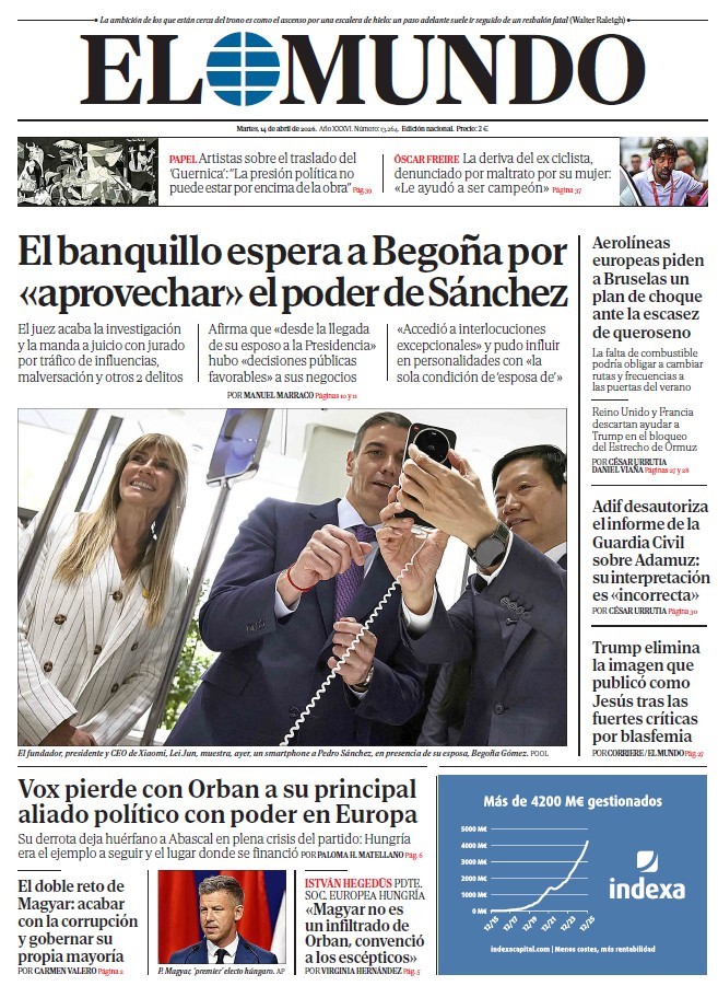 Portada de EL MUNDO del martes 14 de abril de 2026