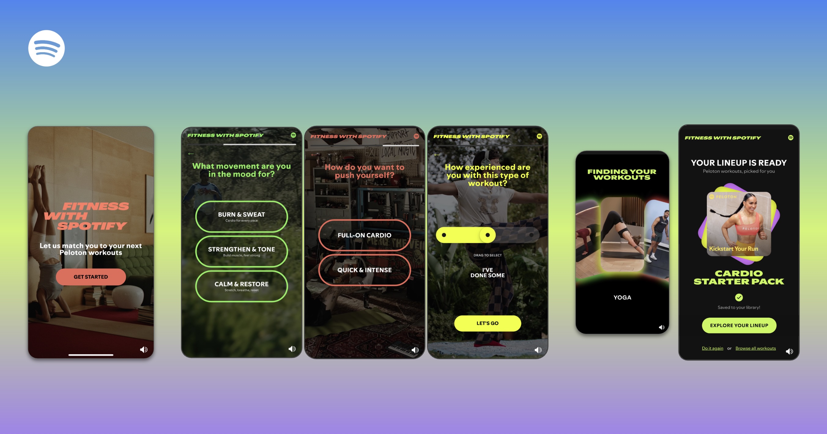 A flow chart showing the onboarding process for Spotify's new Fitness hub