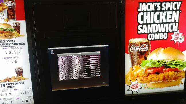 Customer order screen showing terminal window