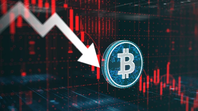 BTC bitcoin. Margin call. Business concept. Abstract digital chart, stock market crash and trading collapse, financial crisis and economic downturn. Closing positions on exchanges.