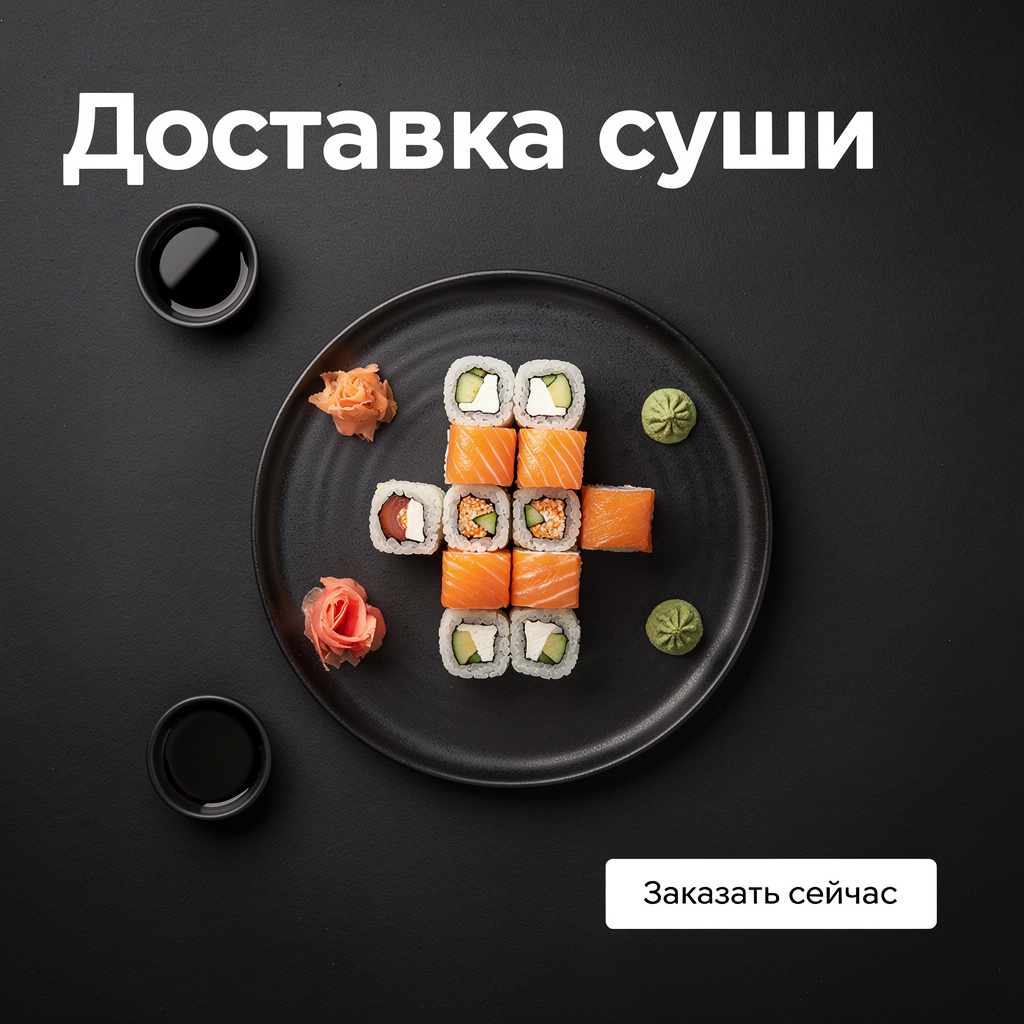 Flux AI: рекламный макет для доставки суши Flux AI: рекламный макет для доставки суши